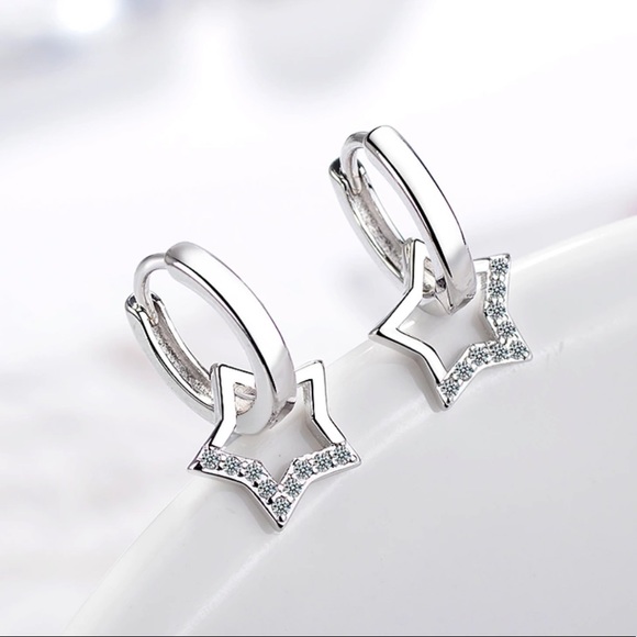 Jewelry - Sterling Silver 925 CZ Star Huggie  Hoop Earrings
